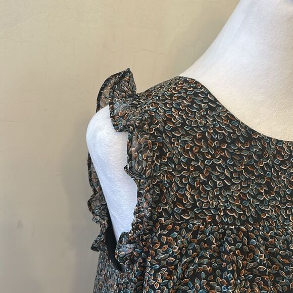 Mittoshop Leaf Print Ruffle cap sleeve blouse Size M EUC - Picture 3 of 7